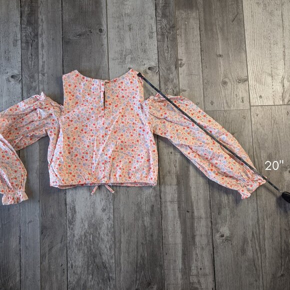 Zara, Cold Shoulder Balloon Sleeve Floral Top, Pink w red/blue print, Sz 11 - 12 - Picture 9 of 9